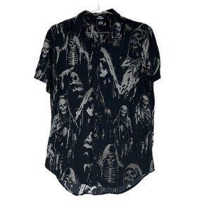 Social Collision Grim Reaper Short Sleeve Button Shirt RARE M